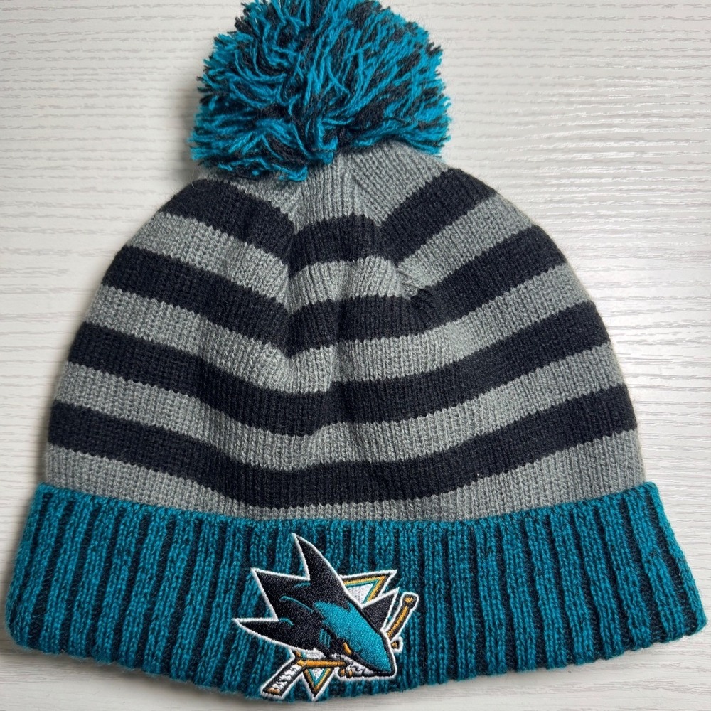 NHL San Jose Sharks Striped Pom Beanie /‎ Sku0108